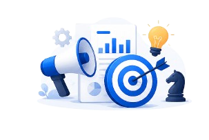 Ilustrasi strategi dan branding: kampanye, positioning, dan ide kreatif